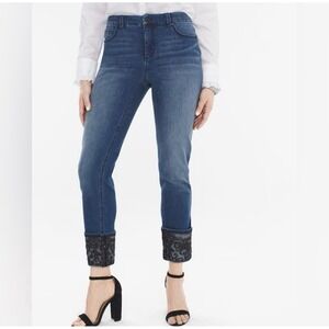 Chico's Blue Ankle Jeans with Black Cuffs